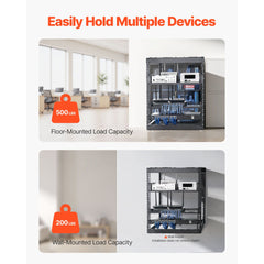12U Open Frame Network Rack, 585 mm Depth, Wall Mounted or Floor Standing Server Rack, Heavy Duty 4 Post, with Vented Shelves & Mounting Hardware, Holds All Your Networking IT Equipment AV Gear