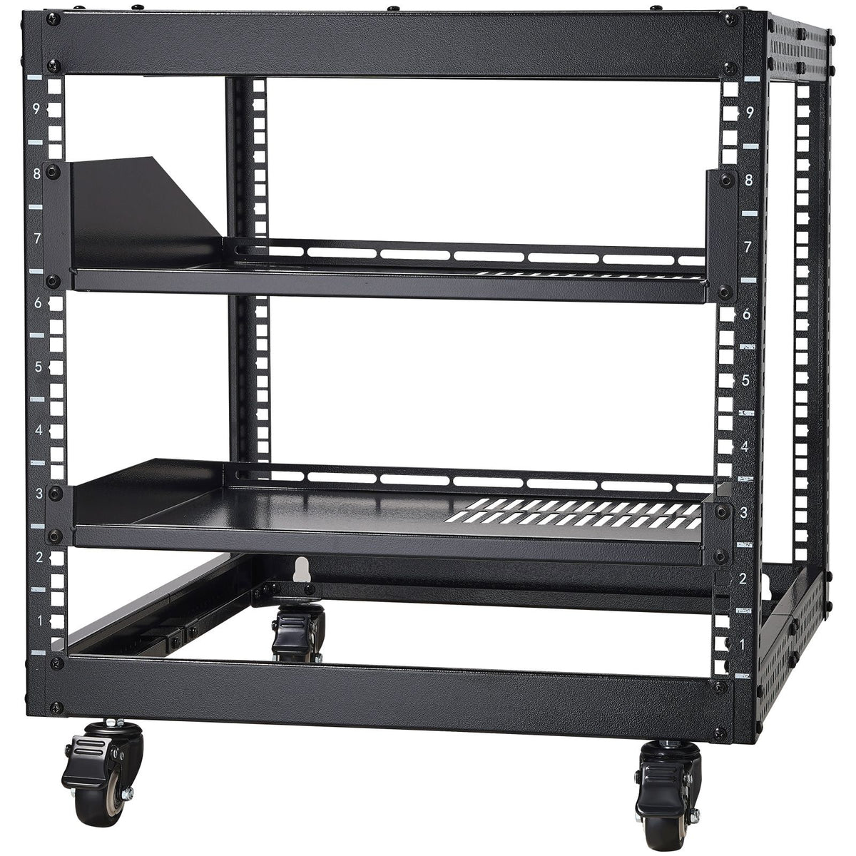 9U Open Frame Server Rack, 584.2 to 1016 mm Adjustable Depth, Free Standing or Wall Mount Network Server Rack with 360° Casters, Heavy Duty 4 Post Holds All Your Networking IT Equipment AV Gear