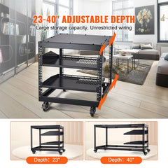 9U Open Frame Server Rack, 584.2 to 1016 mm Adjustable Depth, Free Standing or Wall Mount Network Server Rack with 360° Casters, Heavy Duty 4 Post Holds All Your Networking IT Equipment AV Gear