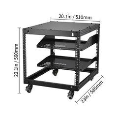 9U Open Frame Server Rack, 584.2 to 1016 mm Adjustable Depth, Free Standing or Wall Mount Network Server Rack with 360° Casters, Heavy Duty 4 Post Holds All Your Networking IT Equipment AV Gear