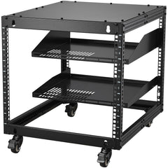 9U Open Frame Server Rack, 584.2 to 1016 mm Adjustable Depth, Free Standing or Wall Mount Network Server Rack with 360° Casters, Heavy Duty 4 Post Holds All Your Networking IT Equipment AV Gear