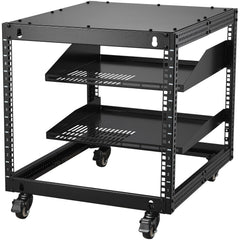 9U Open Frame Server Rack, 584.2 to 1016 mm Adjustable Depth, Free Standing or Wall Mount Network Server Rack with 360° Casters, Heavy Duty 4 Post Holds All Your Networking IT Equipment AV Gear