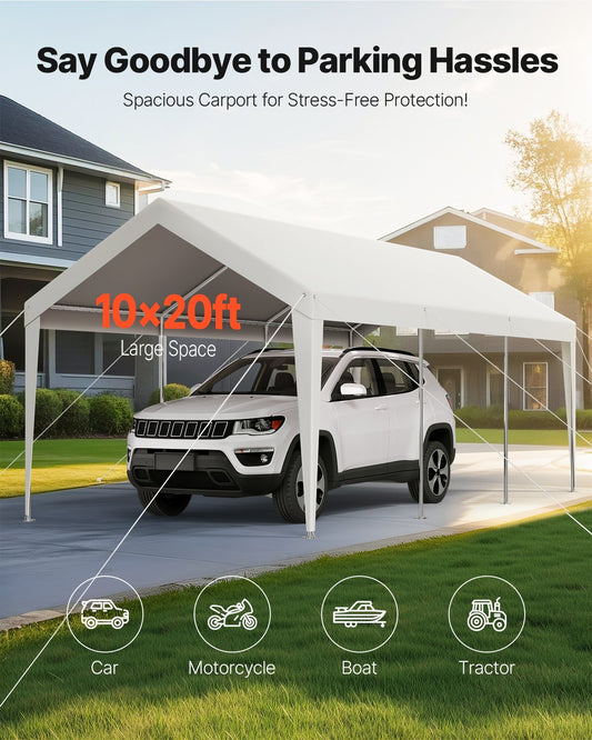 Carport Car Canopy 10 x 20 FT Heavy Duty Portable Car Shelter Tent White