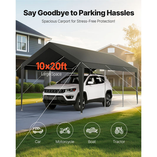 Carport Car Canopy 10 x 20 FT Heavy Duty Portable Car Shelter Tent Grey