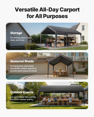 Carport Car Canopy 10 x 20 FT Heavy Duty Portable Car Shelter Tent Grey