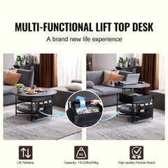 Lift Top Coffee Table 35.3" Round Coffee Table for Living Room Black