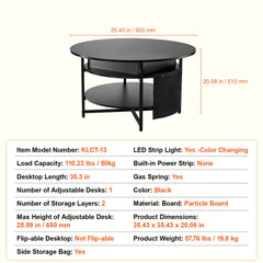 Lift Top Coffee Table 35.3" Round Coffee Table for Living Room Black