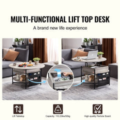 Lift Top Coffee Table 35.3" Round Coffee Table for Living Room White