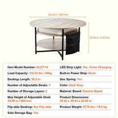 Lift Top Coffee Table 35.3" Round Coffee Table for Living Room White
