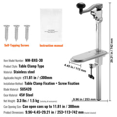 Commercial Can Opener, Heavy-Duty Manual Tabletop Cans Opener for Cans Up to 300 mm Height, Height-Adjustable Can Openers Fixed with Screws & Table Clamp, for Restaurant, Hotel, and Food Store