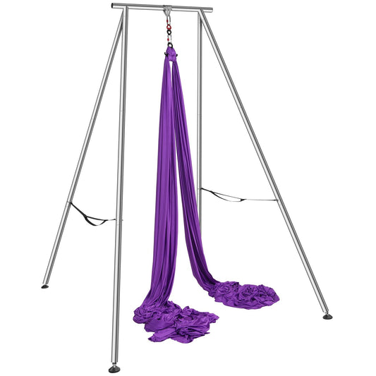 Aerial Yoga Frame & Yoga Hammock, 2950 mm Height Professional Yoga Swing Stand Comes with 12 m Length Aerial Hammock, Max 250 kg Load Capacity Yoga Rig for Indoor Outdoor Aerial Yoga, Purple