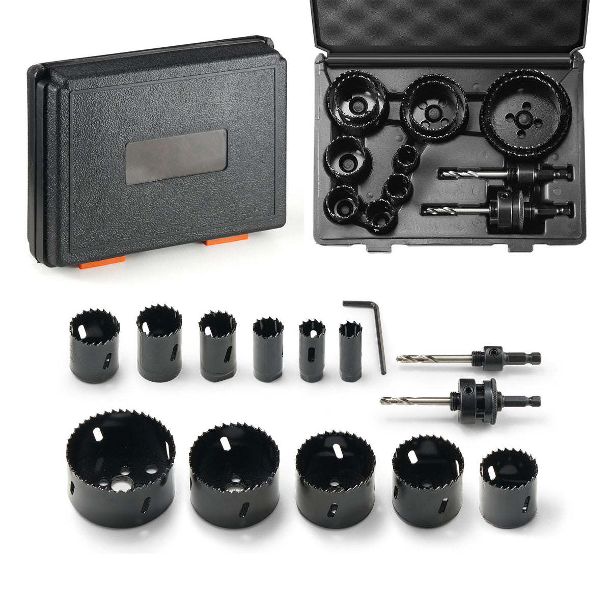 Hole Saw Kit, 11 PCS Saw Blades, 2 Drill Bits, 1 Hex Wrench, Bi Metal M42 Hole Saw Set with Carrying Case, General Purpose Size from 3/4" to 3", Ideal for Wood Board, Iron and Plastic Plate