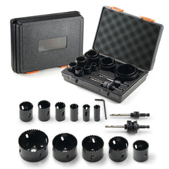 Hole Saw Kit, 11 PCS Saw Blades, 2 Drill Bits, 1 Hex Wrench, Bi Metal M42 Hole Saw Set with Carrying Case, General Purpose Size from 3/4" to 3", Ideal for Wood Board, Iron and Plastic Plate