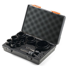 Hole Saw Kit, 11 PCS Saw Blades, 2 Drill Bits, 1 Hex Wrench, Bi Metal M42 Hole Saw Set with Carrying Case, General Purpose Size from 3/4" to 3", Ideal for Wood Board, Iron and Plastic Plate