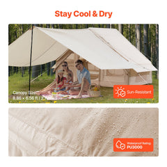 Inflatable Tents for Camping, 3-5 Person Easy Setup Blow up Tent with Hand Pump, 300D Oxford 4 Season Glamping Tent with Canopy, Stove Jack, 2 Doors & 2 Mesh Windows (Storage Bag Included)