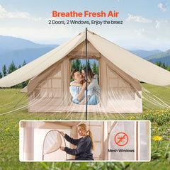 Inflatable Tents for Camping, 3-5 Person Easy Setup Blow up Tent with Hand Pump, 300D Oxford 4 Season Glamping Tent with Canopy, Stove Jack, 2 Doors & 2 Mesh Windows (Storage Bag Included)