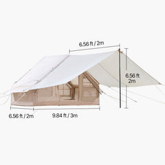 Inflatable Tents for Camping, 3-5 Person Easy Setup Blow up Tent with Hand Pump, 300D Oxford 4 Season Glamping Tent with Canopy, Stove Jack, 2 Doors & 2 Mesh Windows (Storage Bag Included)