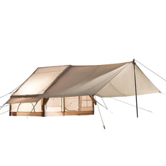 Inflatable Tents for Camping, 3-5 Person Easy Setup Blow up Tent with Hand Pump, 300D Oxford 4 Season Glamping Tent with Canopy, Stove Jack, 2 Doors & 2 Mesh Windows (Storage Bag Included)