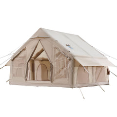 Inflatable Tents for Camping, 4-6 Person Easy Setup Blow up Tent with Hand Pump, 300D Oxford 4 Season Glamping Tent with Stove Jack 2 Doors & 4 Mesh Windows, Storage Bag Included for Easy Taking