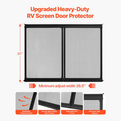 RV Screen Door Protector, 673.1 x 508 mm Door Grille, Easy to Install and Disassemble, Reinforced Breathable Protective Mesh, Aluminum Alloy Camper RV Entry Protector for Pet Protection, Black