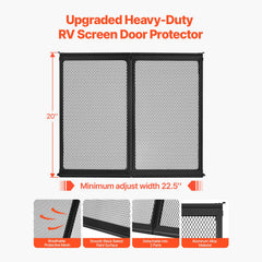 RV Screen Door Protector, 571.5 x 508 mm Door Grille, Easy to Install and Disassemble, Reinforced Breathable Protective Mesh, Aluminum Alloy Camper RV Entry Protector for Pet Protection, Black