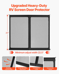 RV Screen Door Protector, 571.5 x 508 mm Door Grille, Easy to Install and Disassemble, Reinforced Breathable Protective Mesh, Aluminum Alloy Camper RV Entry Protector for Pet Protection, Black