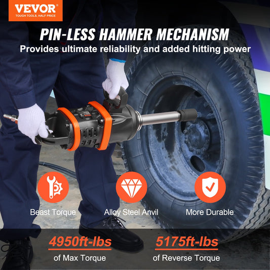 1 Inch Air Impact Wrench, Up to 5175 ft-lbs Beast Reverse Torque Output Pneumatic Impact Gun w/ 8 Inch Extended Anvil for Repairs_nd_aintenance of Heavy Duty Machinery / Semi-Truck / Bus