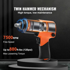 Air Impact Wrench, 1/2" Drive Air Impact Gun Up to 880ft-lbs Nut-busting Torque, 7500RPM Lightweight Pneumatic Tool for Auto_epairs_nd_aintenance