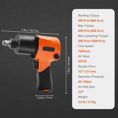 Air Impact Wrench, 1/2" Drive Air Impact Gun Up to 880ft-lbs Nut-busting Torque, 7500RPM Lightweight Pneumatic Tool for Auto_epairs_nd_aintenance