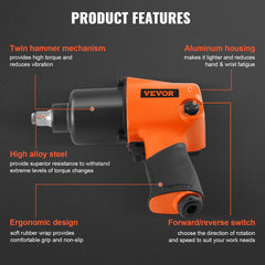 Air Impact Wrench, 1/2" Drive Air Impact Gun Up to 880ft-lbs Nut-busting Torque, 7500RPM Lightweight Pneumatic Tool for Auto_epairs_nd_aintenance