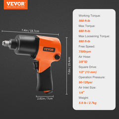 Air Impact Wrench, 1/2" Drive Air Impact Gun Up to 880ft-lbs Nut-busting Torque, 7500RPM Lightweight Pneumatic Tool for Auto_epairs_nd_aintenance