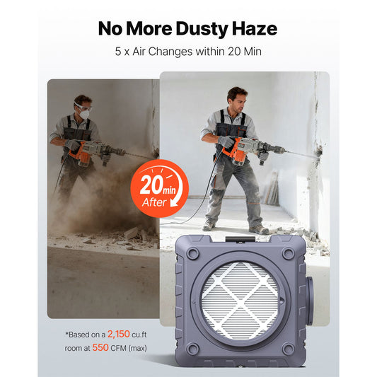 Air Scrubber with 3-Stage Filtration, Stackable Negative Air Machine 550 CFM, Air Cleaner with MERV10, Carbon, H13 HEPA, for Home, Industrial and Commercial Use