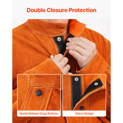 Flame-Resistant Welding Jacket Heavy Duty Leather Welding Jacket L Size