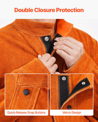 Flame-Resistant Welding Jacket Heavy Duty Leather Welding Jacket XL Size