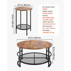 3 Pieces Round Coffee Table Set 80 cm with 2 End Tables for Living Room