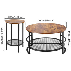 3 Pieces Round Coffee Table Set 80 cm with 2 End Tables for Living Room