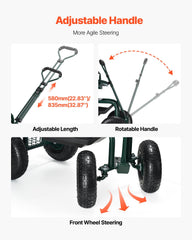 Rolling Garden Cart with Swivel Seat Wheels Extendable Handle Storage Box