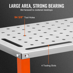 36" x 18" Welding Table, 1200lbs Load Capacity Steel Welding Workbench Table on Wheels, Portable Work Bench with Braking Lockable Casters, 4 Tool Slots, 5/8-inch Fixture Holes, Tool Tray