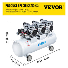 Oil Free Air Compressor Air Compressor Tank 100L 3HP Ultra Silent Inflator