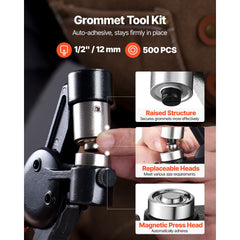 Grommet Tool Kit 500 PCS 12 mm Metal Eyelets Grommets in Gold and Silver