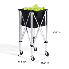 Foldable Tennis Ball Hopper, Holds 150 Tennis Balls, Lightweight Aluminum Alloy Tennis Ball Basket Cart with Wheels, Removable Bag, Carry Bag, Portable Sports Teaching Cart for Tennis Player