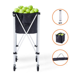 Foldable Tennis Ball Hopper, Holds 180 Tennis Balls, Lightweight Aluminum Alloy Tennis Ball Basket Cart with Wheels, Removable Bag, Carry Bag, Portable Sports Teaching Cart for Tennis Player