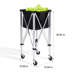 Foldable Tennis Ball Hopper, Holds 180 Tennis Balls, Lightweight Aluminum Alloy Tennis Ball Basket Cart with Wheels, Removable Bag, Carry Bag, Portable Sports Teaching Cart for Tennis Player