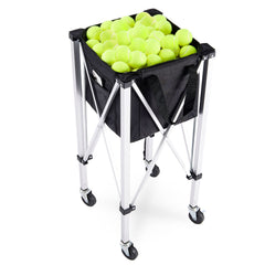 Foldable Tennis Ball Hopper, Holds 180 Tennis Balls, Lightweight Aluminum Alloy Tennis Ball Basket Cart with Wheels, Removable Bag, Carry Bag, Portable Sports Teaching Cart for Tennis Player