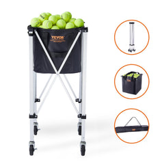 Foldable Tennis Ball Hopper, Holds 180 Tennis Balls, Lightweight Aluminum Alloy Tennis Ball Basket Cart with Wheels, Removable Bag, Carry Bag, Portable Sports Teaching Cart for Tennis Player