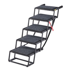 Dog Stairs for Car, 5 Steps Extra Wide Foldable Dog Ramp for Large Dogs with Non-Slip Rug Surface, Portable Lightweight Pet Ladder for Car, SUV, Truck, High Beds, Sofas, Support up to 91 kg