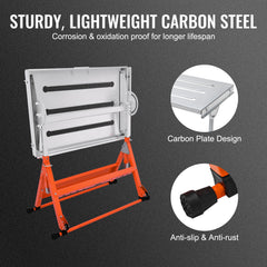 Welding Table 30" x 20", 400lbs Load Capacity Steel Welding Workbench Table on Wheels, Folding Work Bench with Three 1.1" Slot, 3 Tilt Angles, Adjustable Height, Retractable Guide Rails