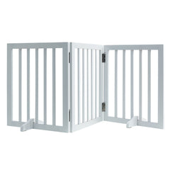 Free Standing Dog Gate, 24" H x 60" W Freestanding Pet Gate, 3 Panels Foldable Dog Gate for Wide and Narrow Passageways, Expandable Dog Barrier with Silent Foot Support for Indoor, White