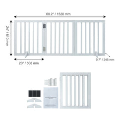 Free Standing Dog Gate, 24" H x 60" W Freestanding Pet Gate, 3 Panels Foldable Dog Gate for Wide and Narrow Passageways, Expandable Dog Barrier with Silent Foot Support for Indoor, White