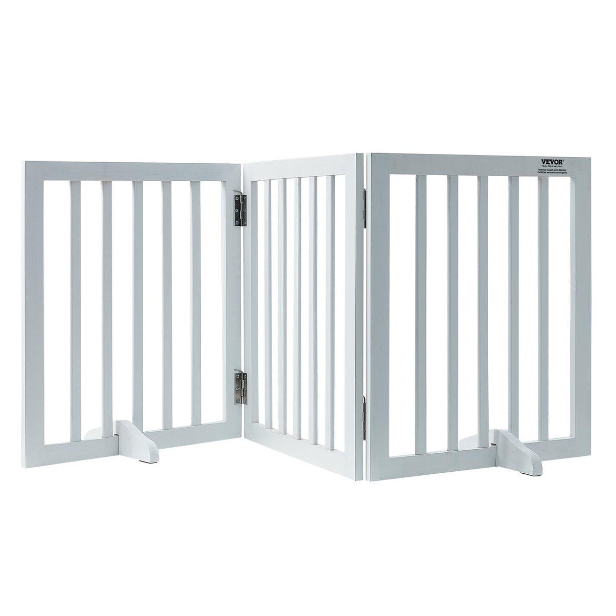 Free Standing Dog Gate, 24" H x 60" W Freestanding Pet Gate, 3 Panels Foldable Dog Gate for Wide and Narrow Passageways, Expandable Dog Barrier with Silent Foot Support for Indoor, White